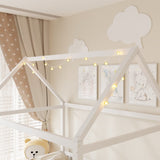 Wood Full Size House Bed with Guardrail and LED, White N709P177524K