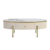 ZUN Modern Oval Coffee Table with 2 large Drawers Storage Accent Table WF321716AAK