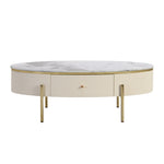 ZUN Modern Oval Coffee Table with 2 large Drawers Storage Table 86187049