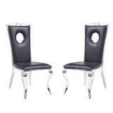 Set of 2 Side Chairs with PU Padded Seat and Back, Black and Chrome B016P315212