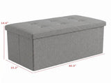 Upholstered Folding Storage Bench Grey Linen, Padded Seat with Hidden Storage, Collapsible Design 81565987