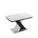 Modern Square Dining Table, Stretchable, White Table TopMDF X-Shape Black and White Color Table Leg W757P242760