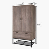 Embossed particle board with triamine 9262 retro gray 2 doors 1 drawer iron shelf wardrobe 64563118