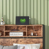 Twin Size Bed Frame with Storage Headboard, Metal Platform Bed with Charging Station, Bookcase W840P192226