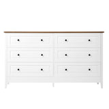 White Dresser for Bedroom, 6 Drawer Dresser with Wide Drawer and Metal Handles, White Dresser, Wood W1157P307957