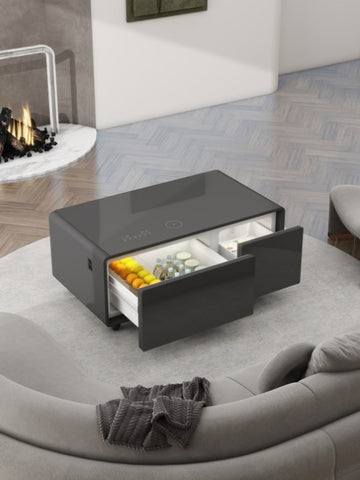 ZUN Party time modern style LED display Refrigerator coffee table in Black color B009P239120