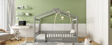 Full Size Wood Bed House Bed Frame with Fence, for Kids, Teens, Girls, Boys,Gray WF302177AAE