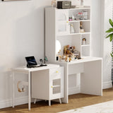 Computer Desk with 90 Degree Rotating Desktop, 43x70 Inch Office Desk with Storage Drawer and N733P279101K