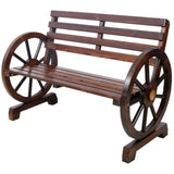 2-Person Wooden Wagon Wheel Bench for Backyard, Patio, Porch, Garden, Outdoor Lounge Furniture W465P222613