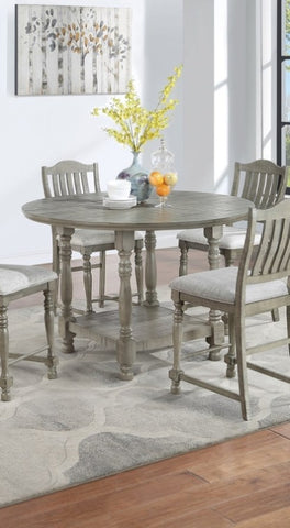 ZUN Light Grey Dining Table Round Dining Table 1pc Table Only Open Shelf Acacia Veneer Dining Room B011P193975