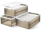 3 Pack Foldable Stackable Plastic Storage Bins with Removable Lids & Side Handles, Transparent Dark 93084240