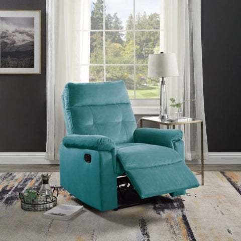 ZUN Luxurious Velvet Teal Blue Color Motion Recliner Chair 1pc Couch Manual Motion Plush Armrest Tufted B011P163885