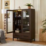 60'' Tall Display with Tempered Glass Door, LED Lighting, Two Drawers, Modern Style Storage N845P261801D