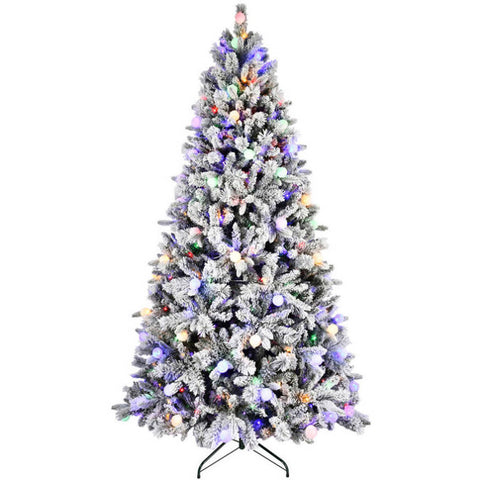 8ft Flocked Christmas Tree with 470L Colorful LED Lights with G45 ball, Realistic PEPVCHard Needle 68244348