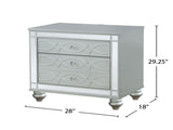 2 Drawers Nightstand with Fret Work Detail in Silver Metallic B016P255631