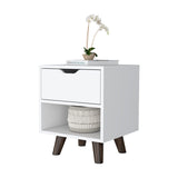 ZUN Carthage Nightstand with 1-Drawer, 1-Open Storage Shelf and Wooden Legs B128P148683