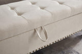 59" Bed Bench Ottoman with Storage Beige Fabric W1097124941