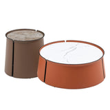 ZUN (NOT available on wayfair) 31.5inch Coffee Table, Marble Top+Orange Saddle Leather Body+Iron Frame W876107735