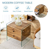 ZUN Double-drawer bedside table. The board surface is MDF sticker, and both sides are transparent W1151P191737