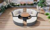 ZUN Patio 5-Piece Round Rattan Sectional Sofa Set All-Weather PE Wicker Sunbed Daybed with Round 30883835