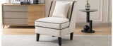 ZUN Velvet Upholstered Accent Chair with Black Piping, Cream and Black WF316097AAC