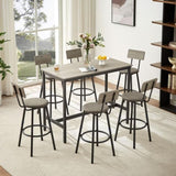 ZUN Pub High Dining Table 7 Piece Set, Industrial Style Pub Table, 6 PU Leather Bar Chairs for Kitchen W1668P193689