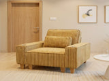 Yellow Deep Seat Corduroy Armchair with Brushed Stainless Steel Cup Holder and Decorative Pillow, 00017458