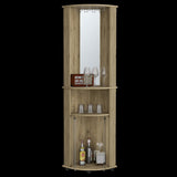 ZUN Chicago 75" H Mirrored Corner Bar Cabinet, With Glass Doors, Two Shelves and Stemware B200P239804