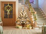 4FT Flocked Christmas Tree in Cup Pot, 211 PVC Tips, 120 Warm White Lights with 8 Modes & Remote, US 19756908