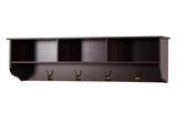 Espresso Entryway Wall Mounted Coat Rack with 4 Dual Hooks Living Room Wooden Storage Shelf 46699279