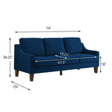 Modern 3 Person seat Sofa Couch with Scooped Armrest/Wood legs,Upholstered Velvet 3-seat Sofa with W2186P143471