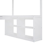 ZUN Full Wooden Loft Bed with U-shaped Desk,Storage Compartments and Tri-fold Mirror, White 71431452