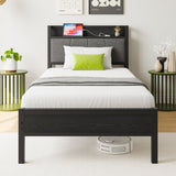 Twin Size Bed Frame, Storage Headboard with Charging Station, Solid and Stable, Noise Free, No Box W840P179116