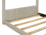 Twin Size Velvet House Bed Wood Bed, Beige 13139946