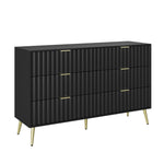 ZUN Black Modern 6 Drawers for Living Room for Hallway with Gold Handles Bedroom Chest of Drawers 07801475