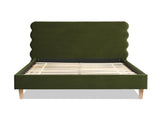 Stockholm Modern Wavy Headboard Platform Bed, Queen, Olive Green Performance Velvet B2719P238204