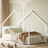 Twin Size House Bed with Roof and Colorful Lights, Metal Bed Frame with Slats and Legs, House Bed W1820P234195