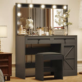 ZUN 43.4"Makeup Vanity Table, Makeup Table with Large Mirror and 11 LED Light , Brightness Adjustable, W2386P199525