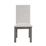 ZUN Dining Chairs 2pc Set Beige Fabric Upholstered Seat and Back Nailhead Trim Gray Finish Wood Frame B011113078