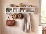 Wall-Mounted Coat Rack with Storage Compartments & Double Hooks, Rustic Brown Wooden Entryway 13056954
