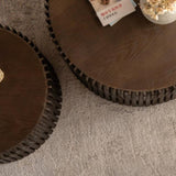 ZUN Vintage Fashion Style Cylindrical Nesting Coffee Table Set with Vertical Textured Embossed Design W757P195739