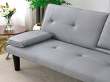 The 67-inch light gray PVC multi-functional sofa bed, with a foldable and cup holder design, makes W3371P354627
