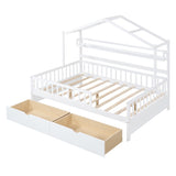 Wooden Full Size House Bed with 2 Drawers,Kids Bed with Storage Shelf, White WF308873AAK