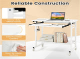 White Mobile Computer Desk with Keyboard Tray & Storage Shelf, 360&deg Lockable Casters for Home 97064400