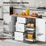 K&K Rolling Kitchen Island with Storage, Kitchen Cart with Rubber Wood Top, 3 Drawer, 2 Slide-Out WF316599AAW
