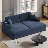 86.5" Oversized Loveseat Chaise Lounge Sectional Sofa Bed Corduroy Sleeper Sofa with USB Ports , N719P232602C
