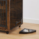 ZUN Furniture Style Dog Crate Side Table With Rotatable Feeding Bowl, Wheels, Three Doors, Flip-Up Top 30513527
