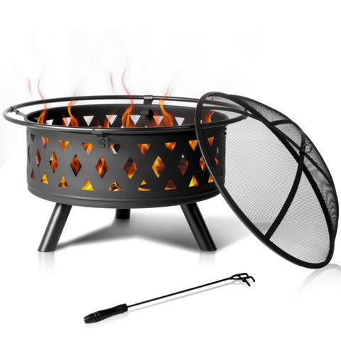 ZUN 32IN Metal Fire Pit Black 36801333