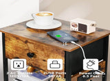 Modern Nightstand with 2 Storage Shelves & Charging Station, Rustic Brown 10687987