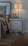 ZUN 1pc Modern & Glam Style Two Drawers Nightstand Solid Wood w Built-in Night Light Silver Crocodile B01182431